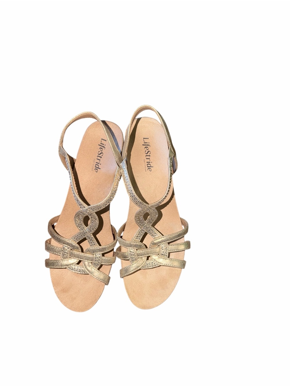 Life Stride Gold Strappy Knot Slingback Sandals Size 10 M